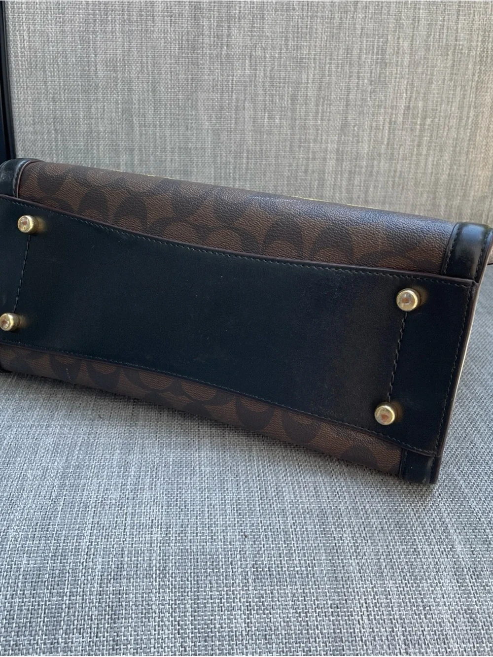 Coach Zoe Carryall Satchel Black Leather Top Handle Zip Gold Hardware Pocket